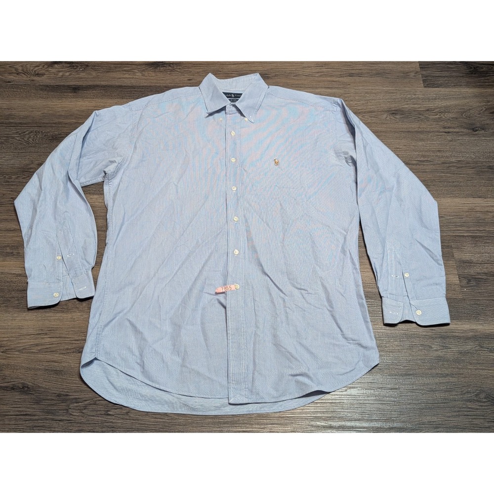 Ralph Lauren Blake Mens XL Blue White Micro Check Button Down Shirt Cotton Long‎